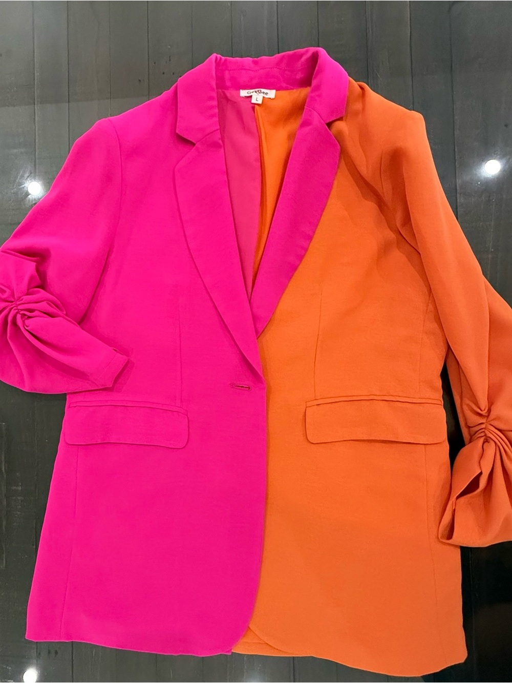 Colorblock Pink and Orange Tailored Blazer Jacket - Women's